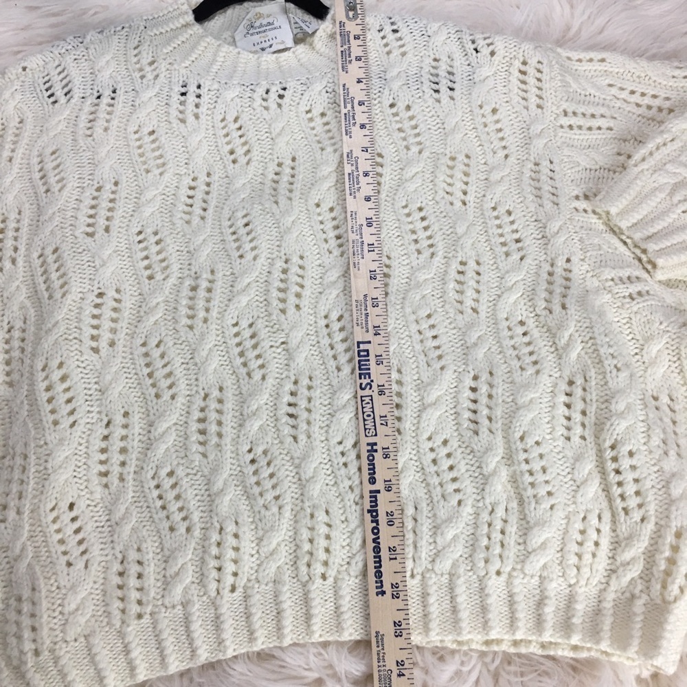 Vintage 90s Express Sweater | Cream Fisherman Knit Coastal Grandpa Chic - Picture 6 of 9